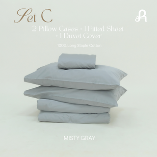 Set C ผ้าปูที่นอน + ปลอกผ้านวม + ปลอกหมอน 2 ใบ ผ้าฝ้ายแท้ 100% Long-staple cotton