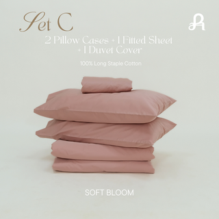 Set C ผ้าปูที่นอน + ปลอกผ้านวม + ปลอกหมอน 2 ใบ ผ้าฝ้ายแท้ 100% Long-staple cotton